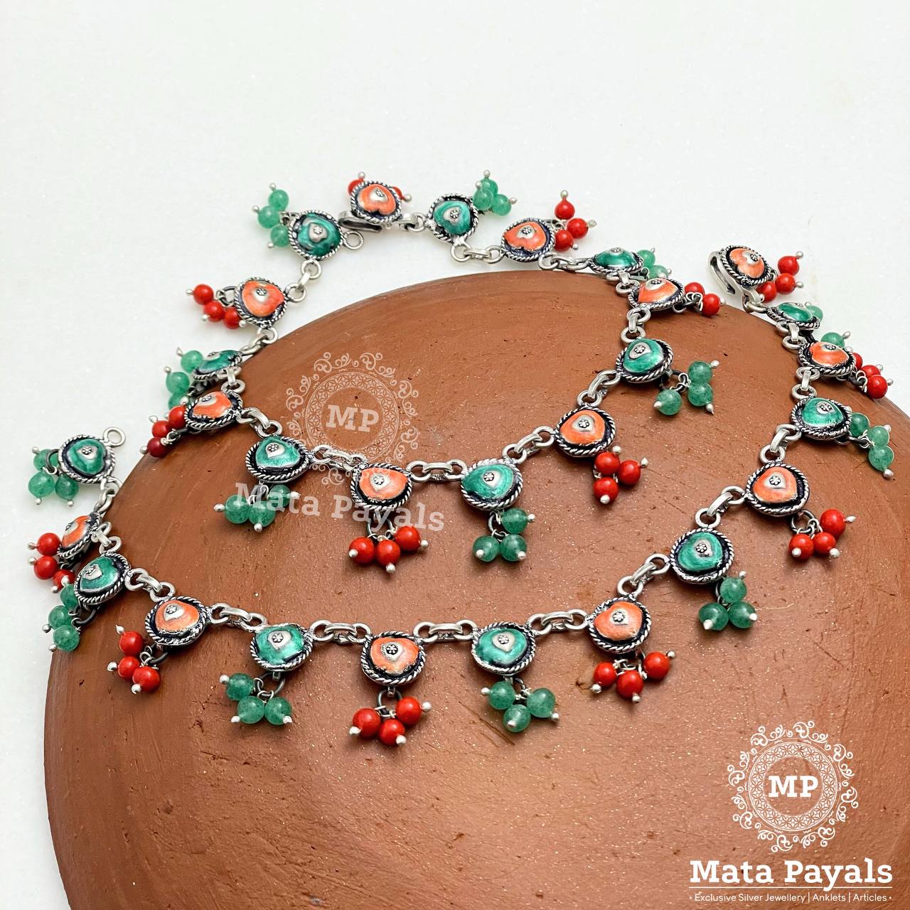 Colourful Heart Oxidised Anklet