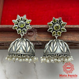 Compelling Floral Tracery Oxidised Jhumka