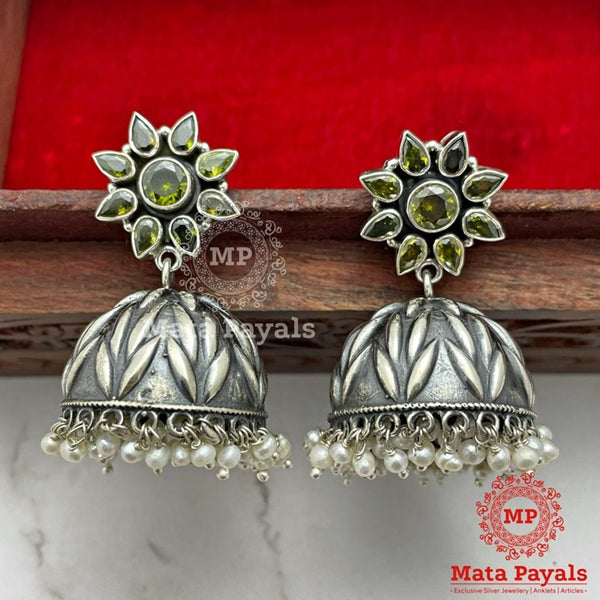 Compelling Floral Tracery Oxidised Jhumka