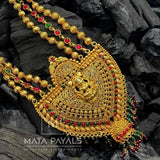 Conspicuous Maa Lakshmi Carved Silver Beaded Necklace