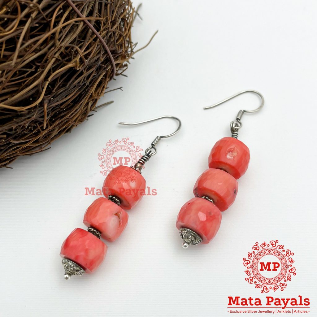 Coral Beaded Silver Hanging