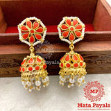 Coral Pearl Floral Jhumka