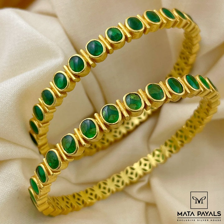 Gleamings Green Stone Bangles