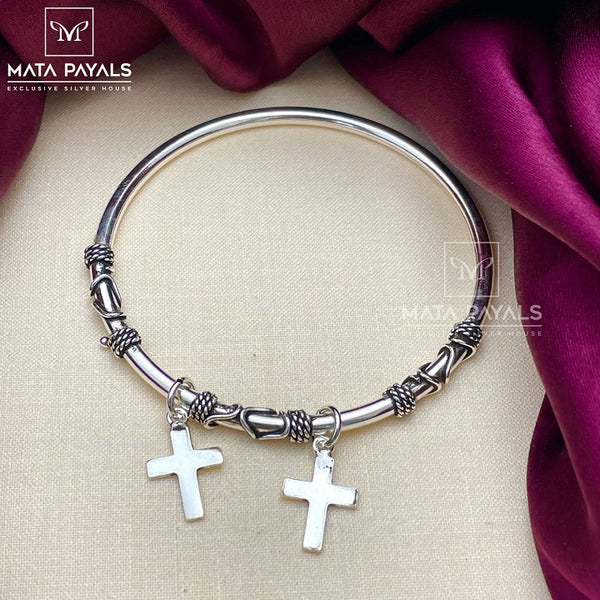 Cross Charm Oxidised Kada