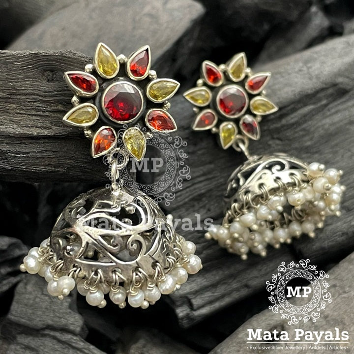 Daisy Multi Coloured Oxidised Jhumka