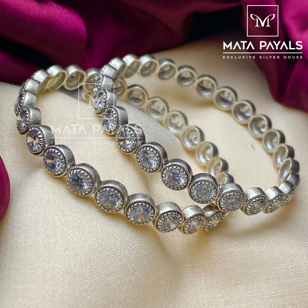 Dazzling Silver Oxidised Bangle