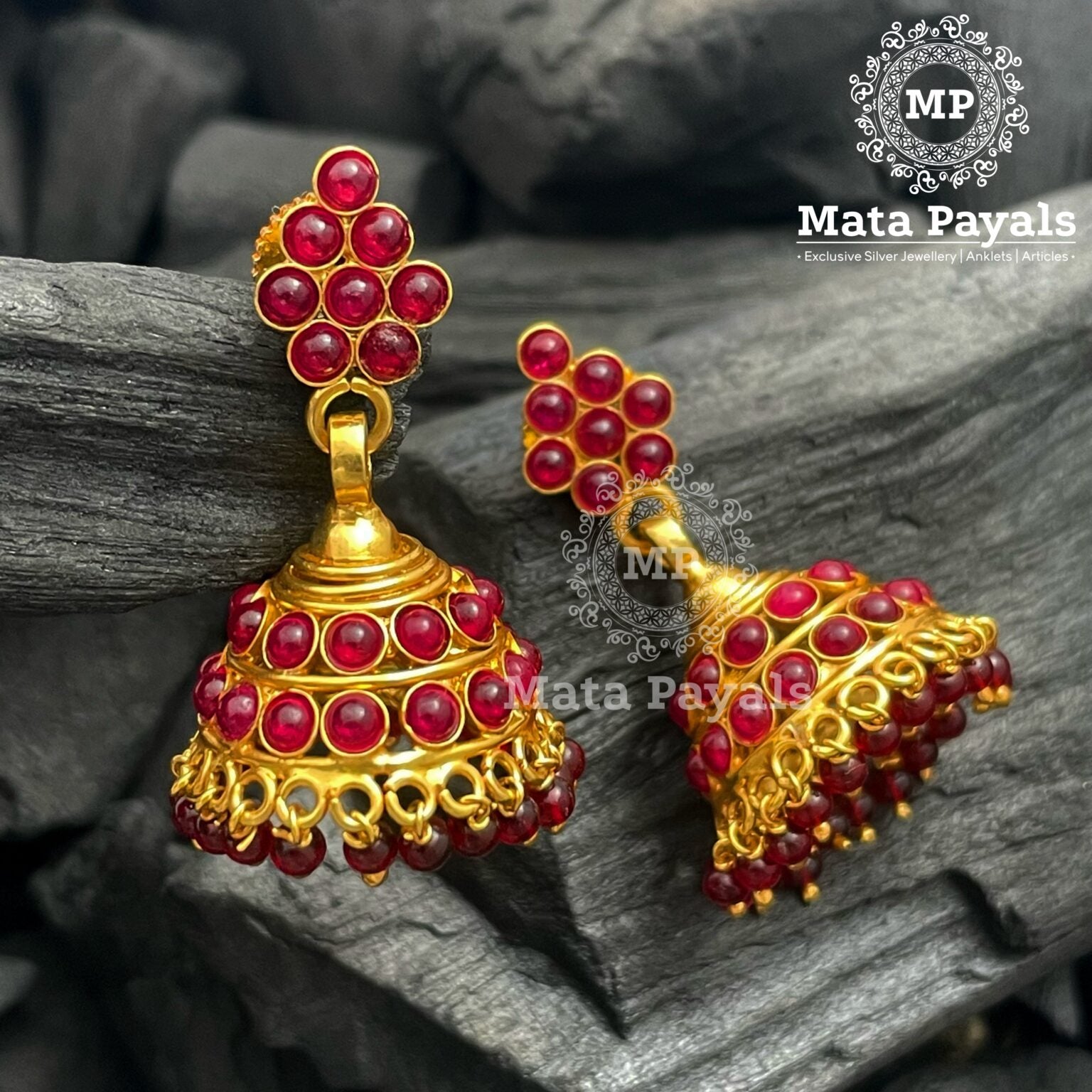 Divine Red Beaded Temple Jhumka