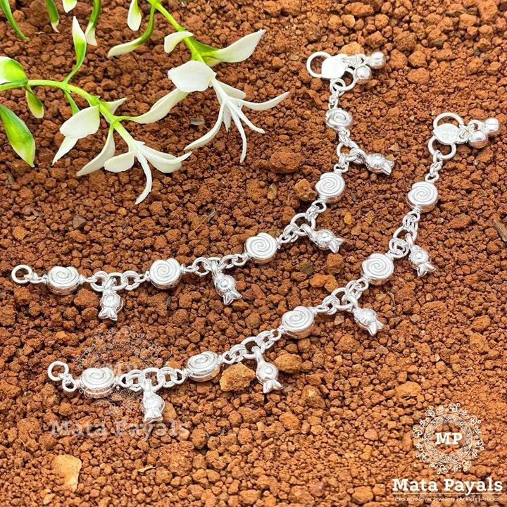 Dropish Swirly Silver Baby Anklet (2-3 Years)