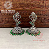 Elegant Marcasite Jade Beads Jhumka