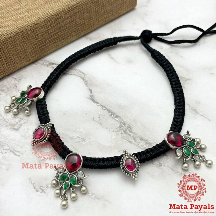 Elegant Oxidised Silver Thread Choker