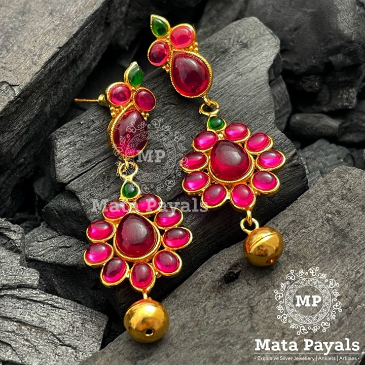 Elegant Pink Floral Gold Plated Earings