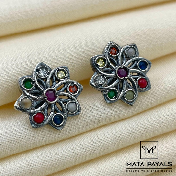 Elegant Silver Oxidised Stud
