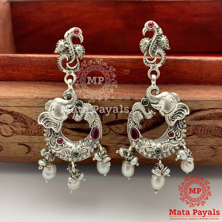 Elephant Peacock Oxidised Chandbali