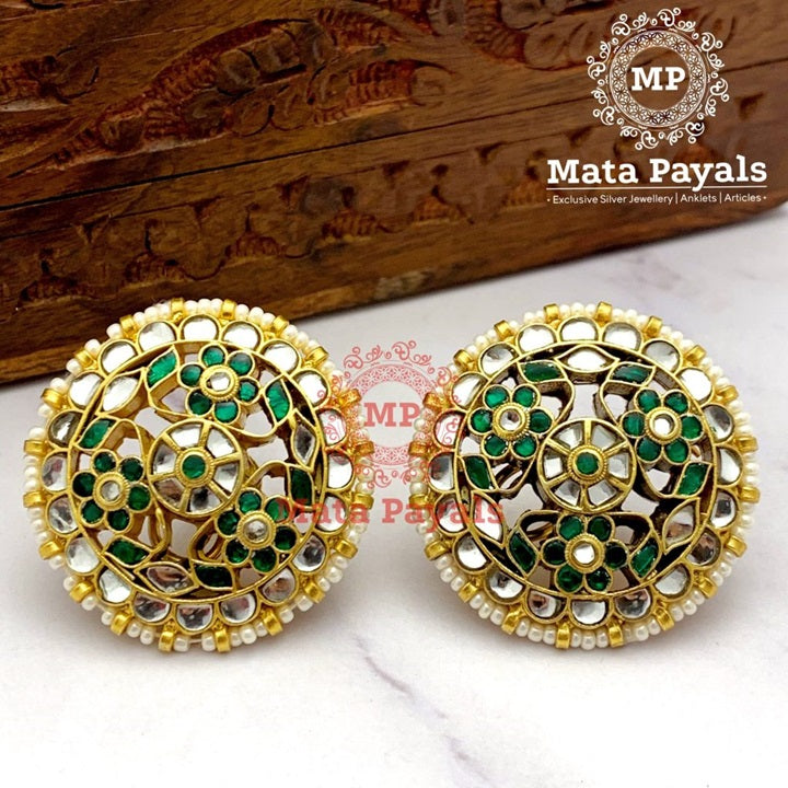 Enchanting Green Floral Kundan Stud