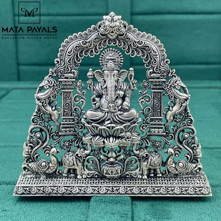Engraved Oxidised Lord Ganesha Idol