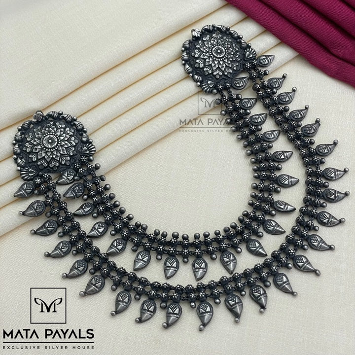 Engrossing Two-Layer Oxidised Necklace