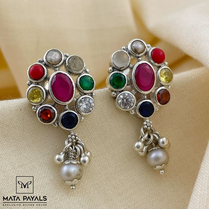 Ethnic Oxidised Navarathna Stud