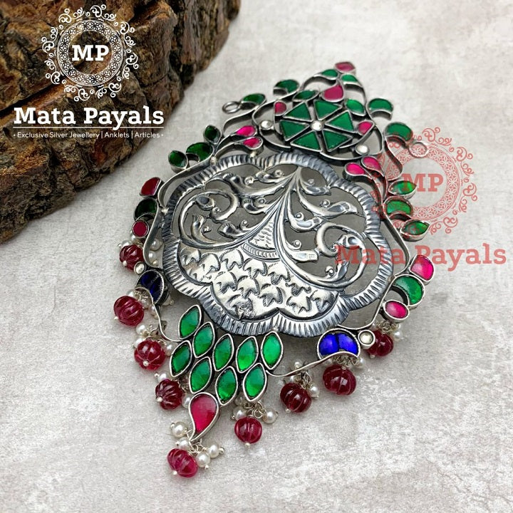 Exquisite Filigree Kundan Oxidised Pendant