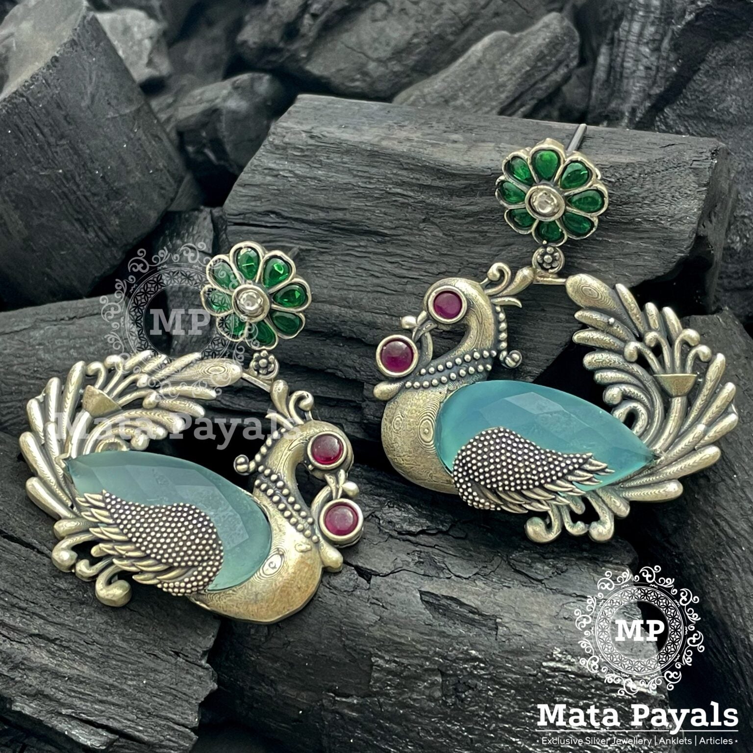 Exquisite Hanging Peacock Oxidised Chandbali