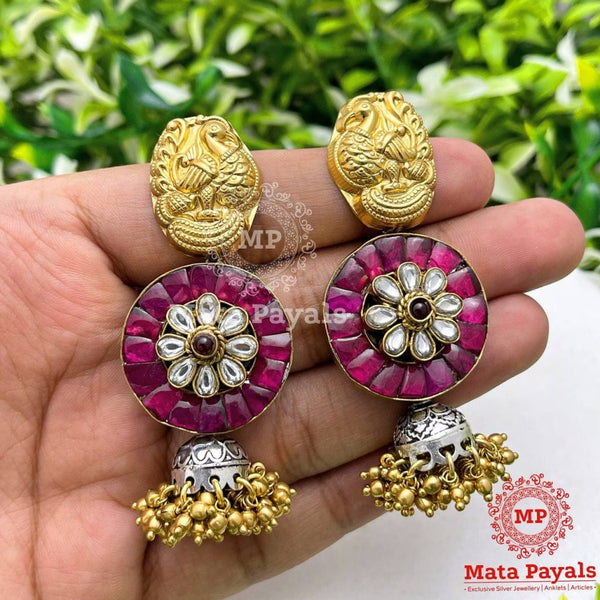 Fabulous Mayur Floral Kundan Jhumka