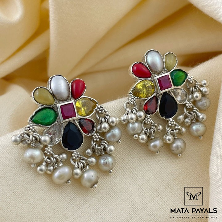 Fabulous Navarathna Oxidised Stud