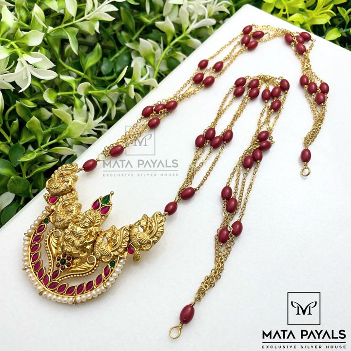 Fantastic Coral Ardha Chandra Lakshmi Mayur Necklace