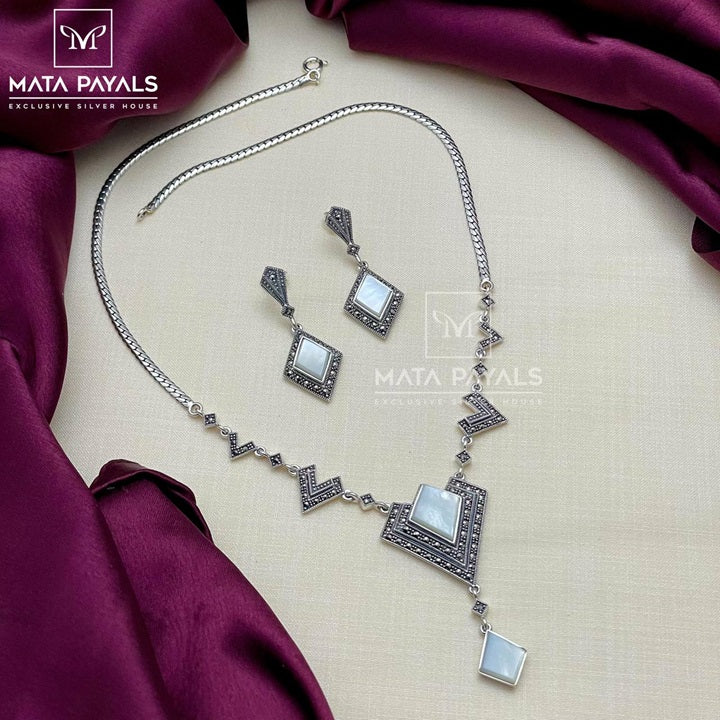 Fascinated Pearl Marcasite Necklace Set