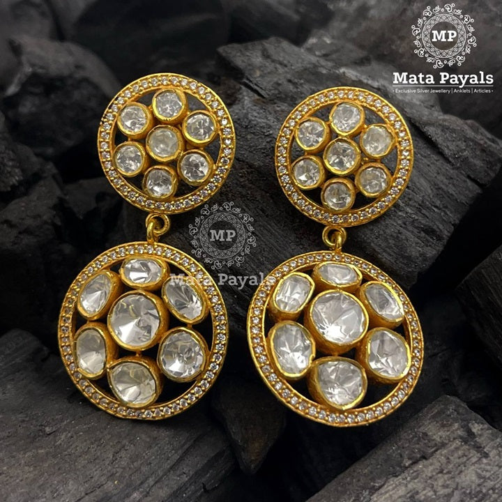 Fashionable Polki Silver Gold Plated Chandbali