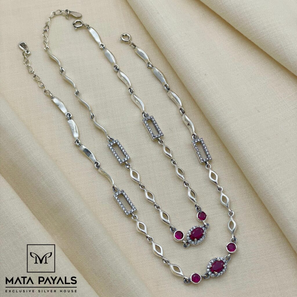 Festive Wear Zircon Silver Anklet