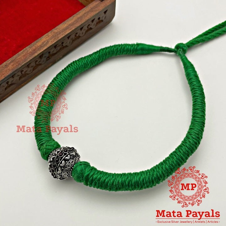 Filigree Oxidised Beaded Green Thread Choker