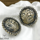 Floral Carved Oxidised Stud