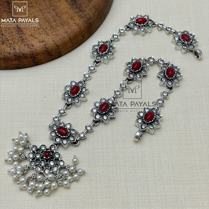 Floral Coral Silver Necklace