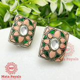 Floral Kundan Oxidised Stud