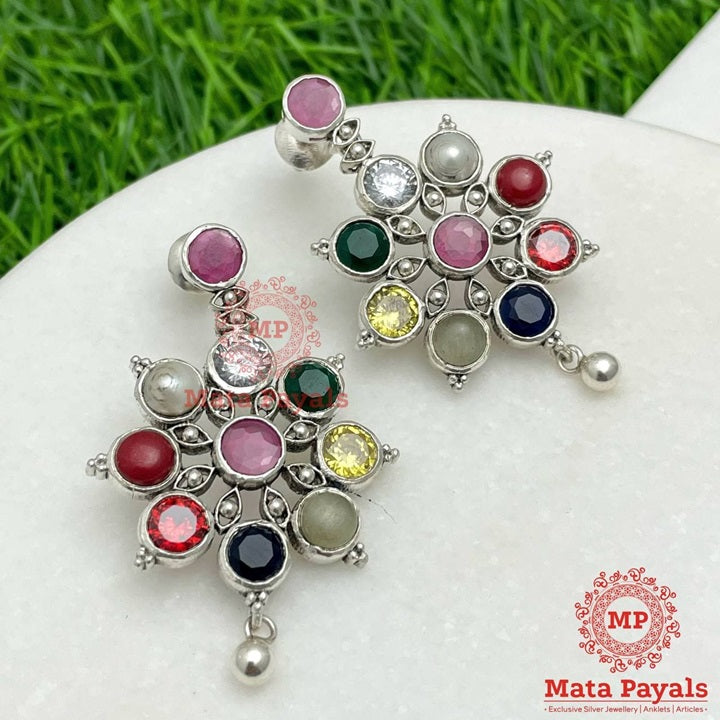 Floral Navratan Oxidised Earing