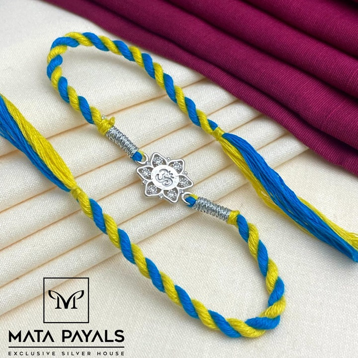 Floral Om Silver Rakhi