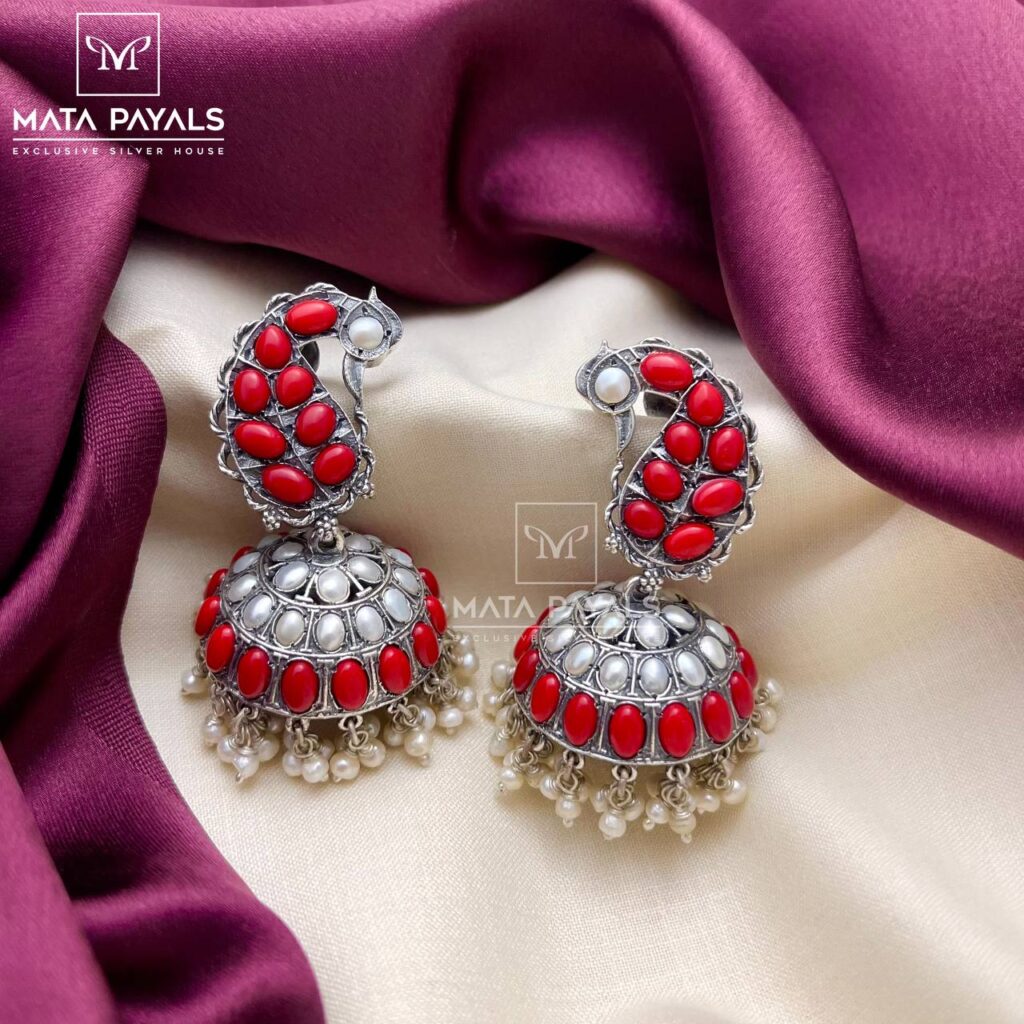Galvanizing Antique Coral & Peal Oxidised Jhumka