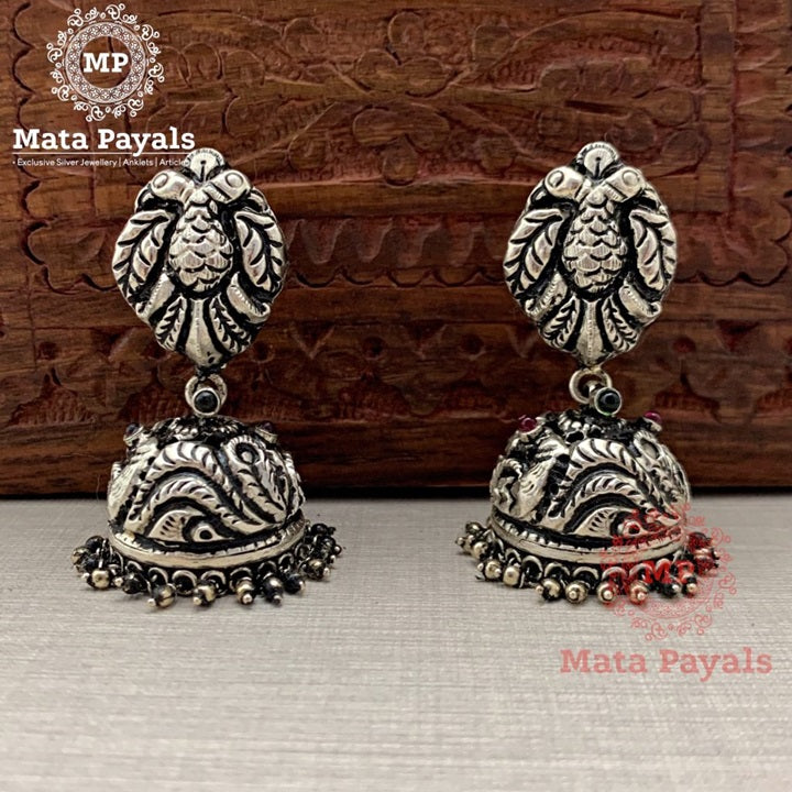 Gandaberunda Elegant Oxidised Jhumka