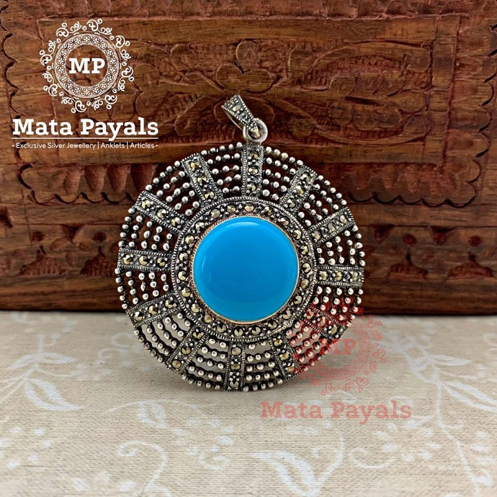 Glamorous Marcasite With Turquoise Pendant