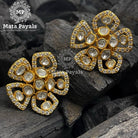 Glossy Polki Silver Gold Plated Stud