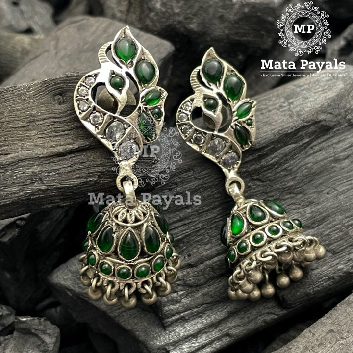 Green Morni Oxidised Jhumka
