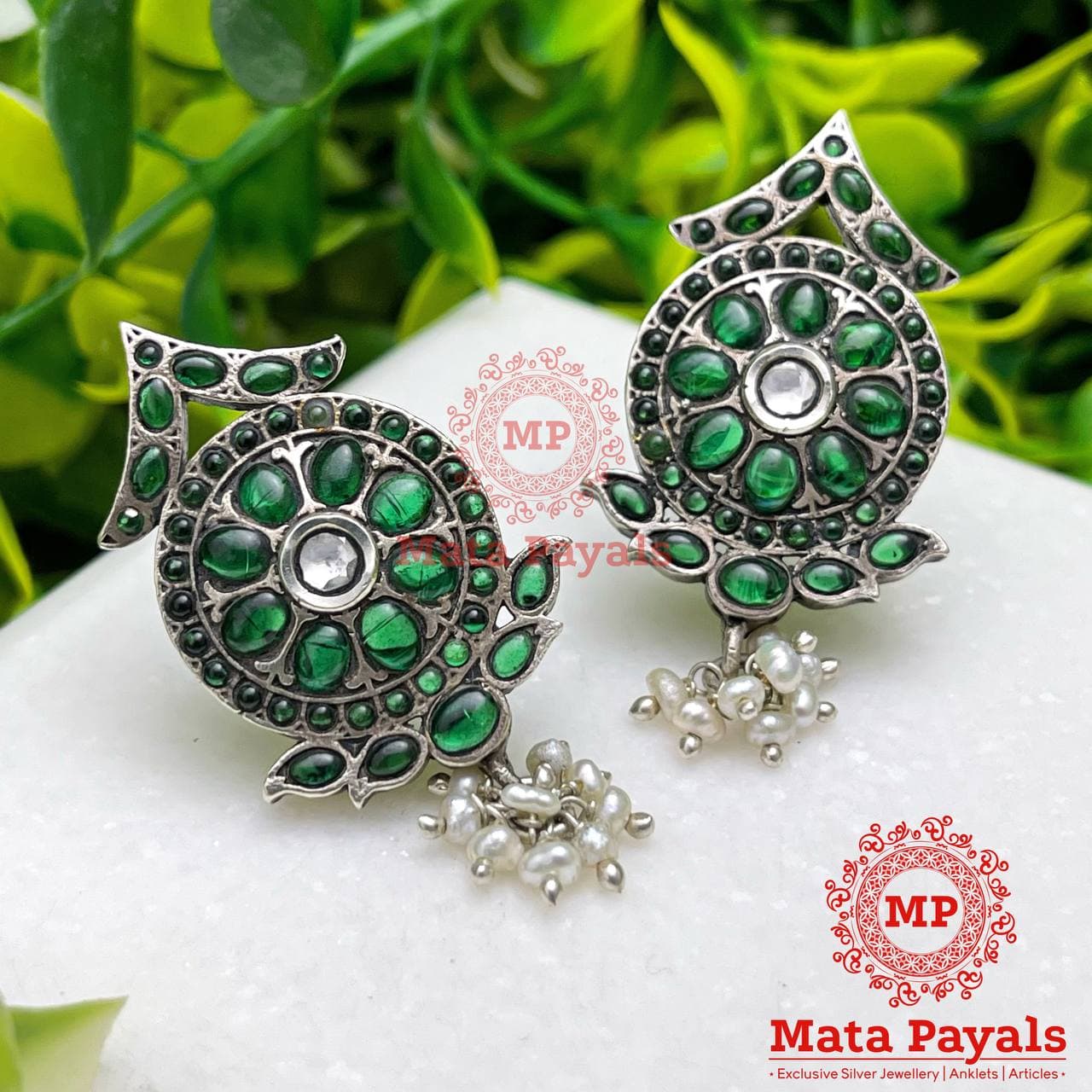 Greenish Oxidised Silver Stud