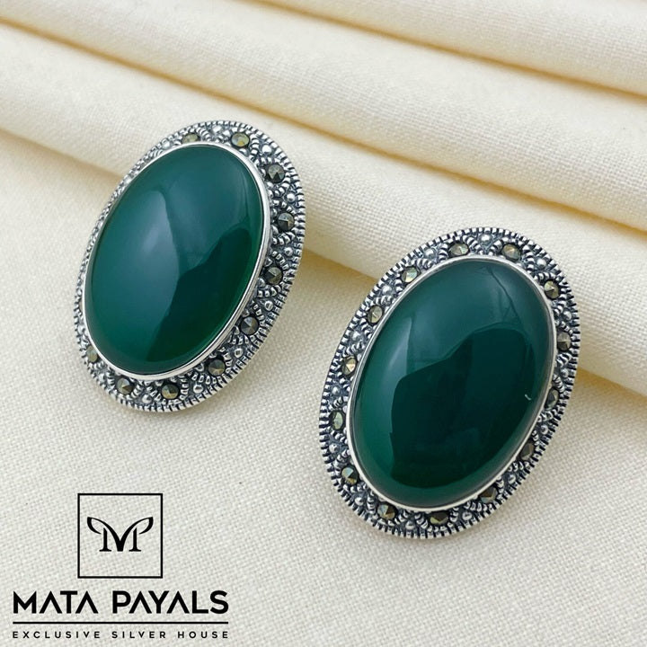 Greeny Marcasite Studs