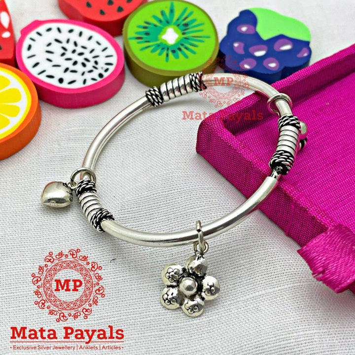 Heart Floral Charm Oxidised Baby Kada (3-4 Years)