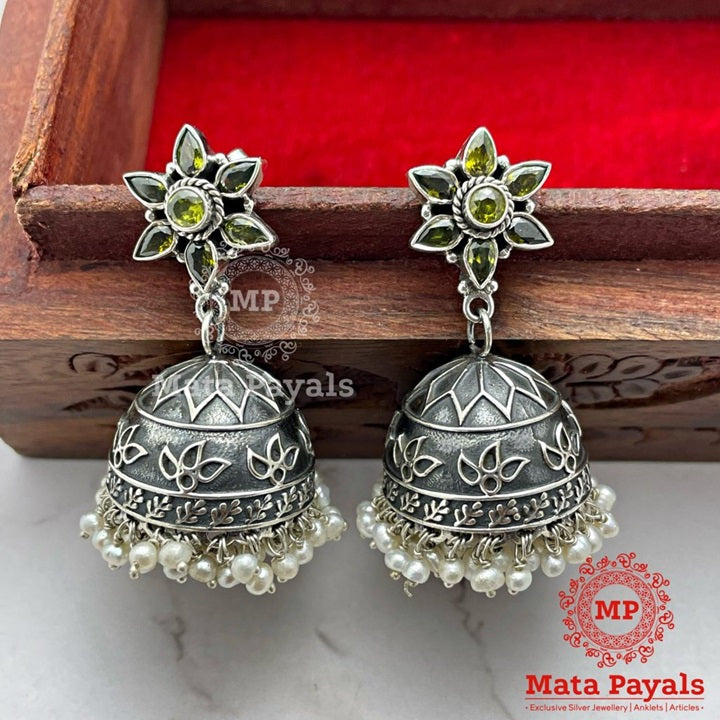 Ideal Flower Tracery Oxidised Jhumka
