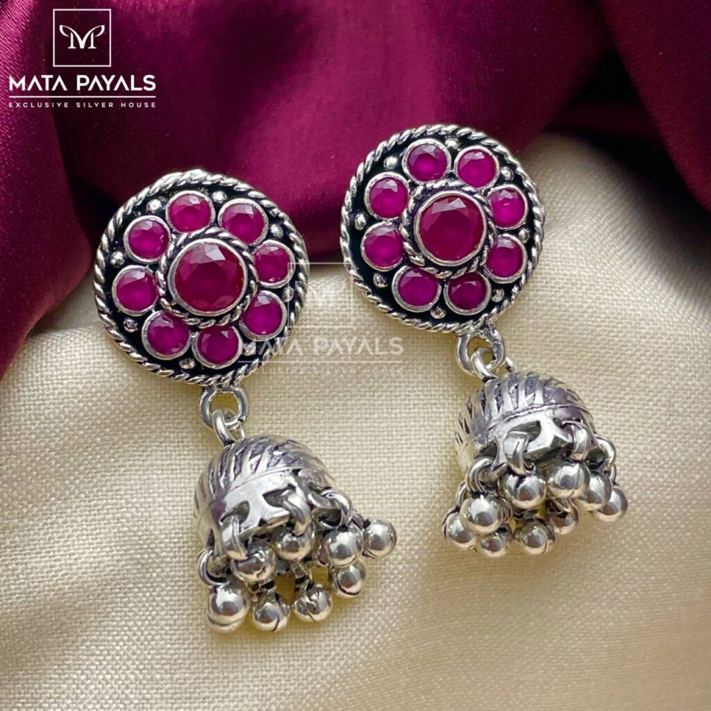 Impressive Traditional Silver Oxidised Jhumka