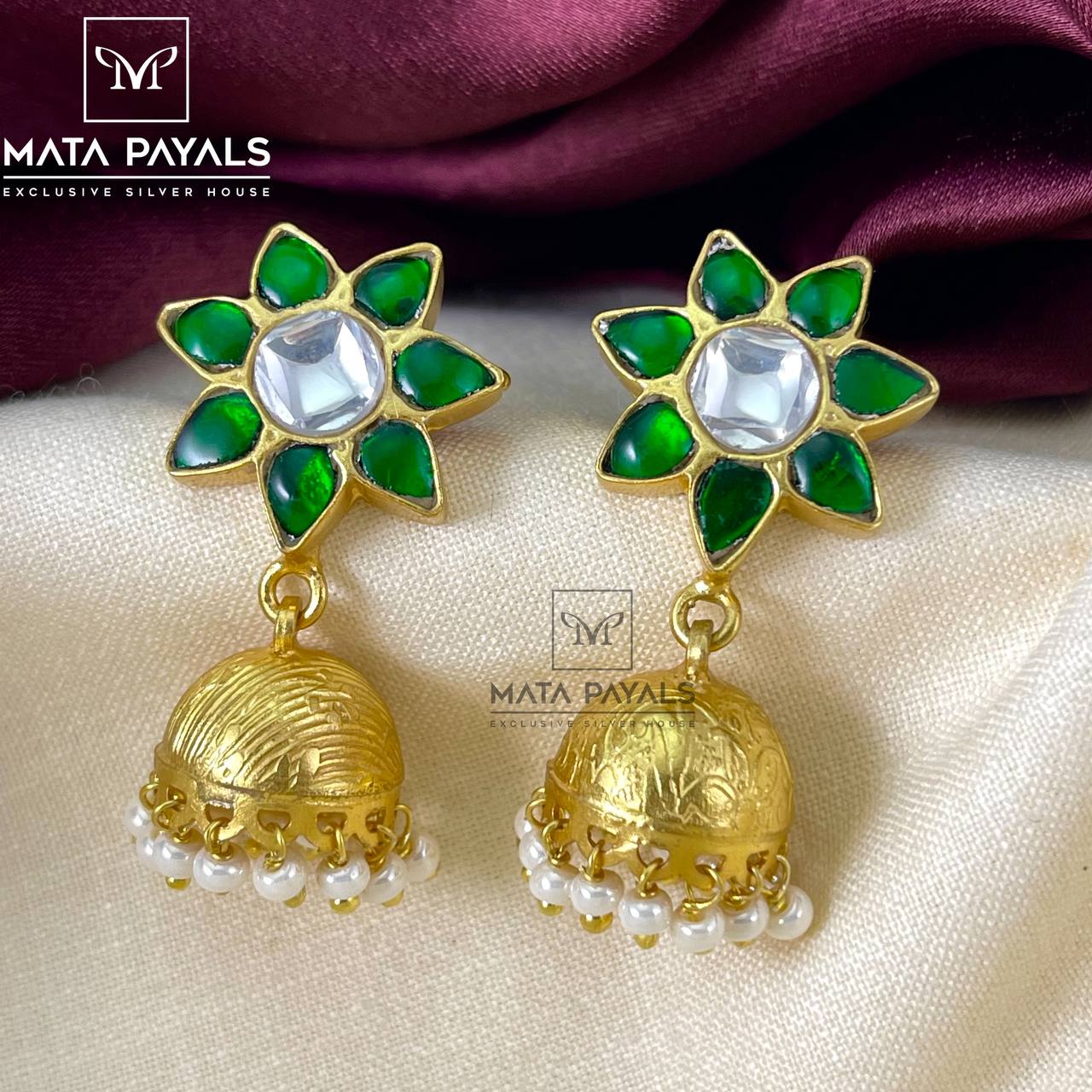 Kundan Green Jhumka