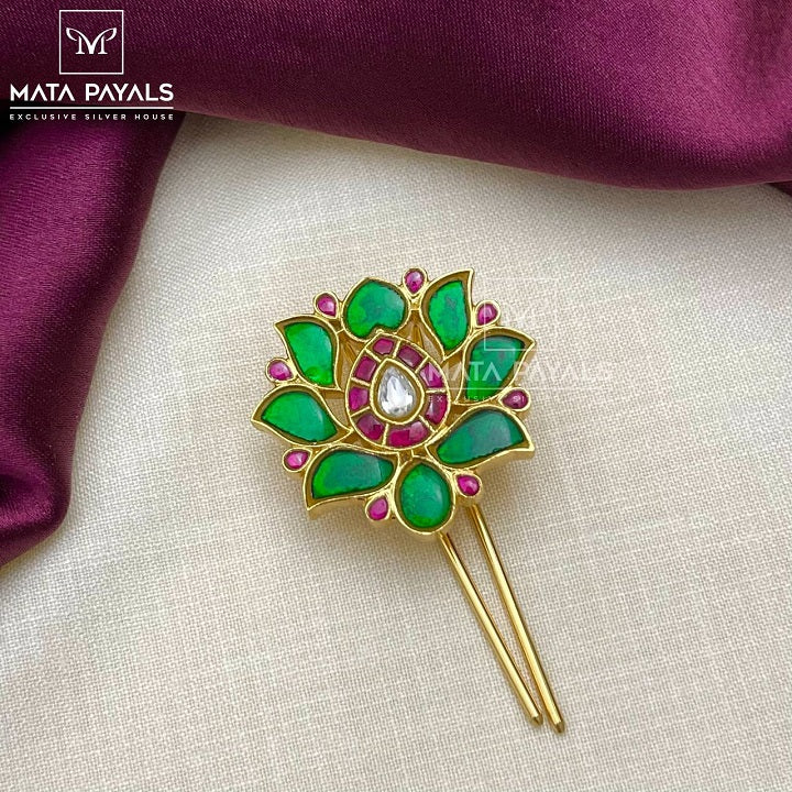 Lotus Green Gold Plated Jade Bille