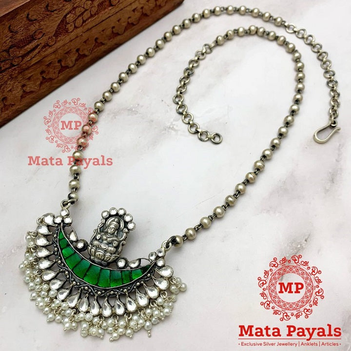 Majestic Devi Lakshmi Oxidised Kundan Hara