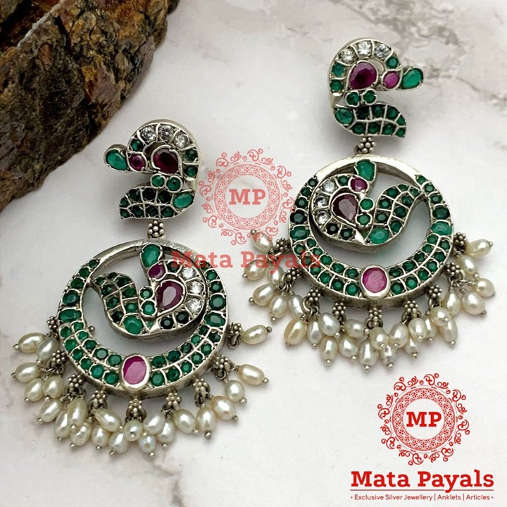 Majestic Green Mayur Oxidised Chandbali