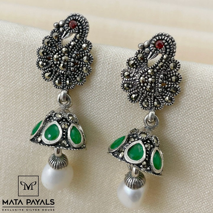 Marcasite Peacock Jhumka